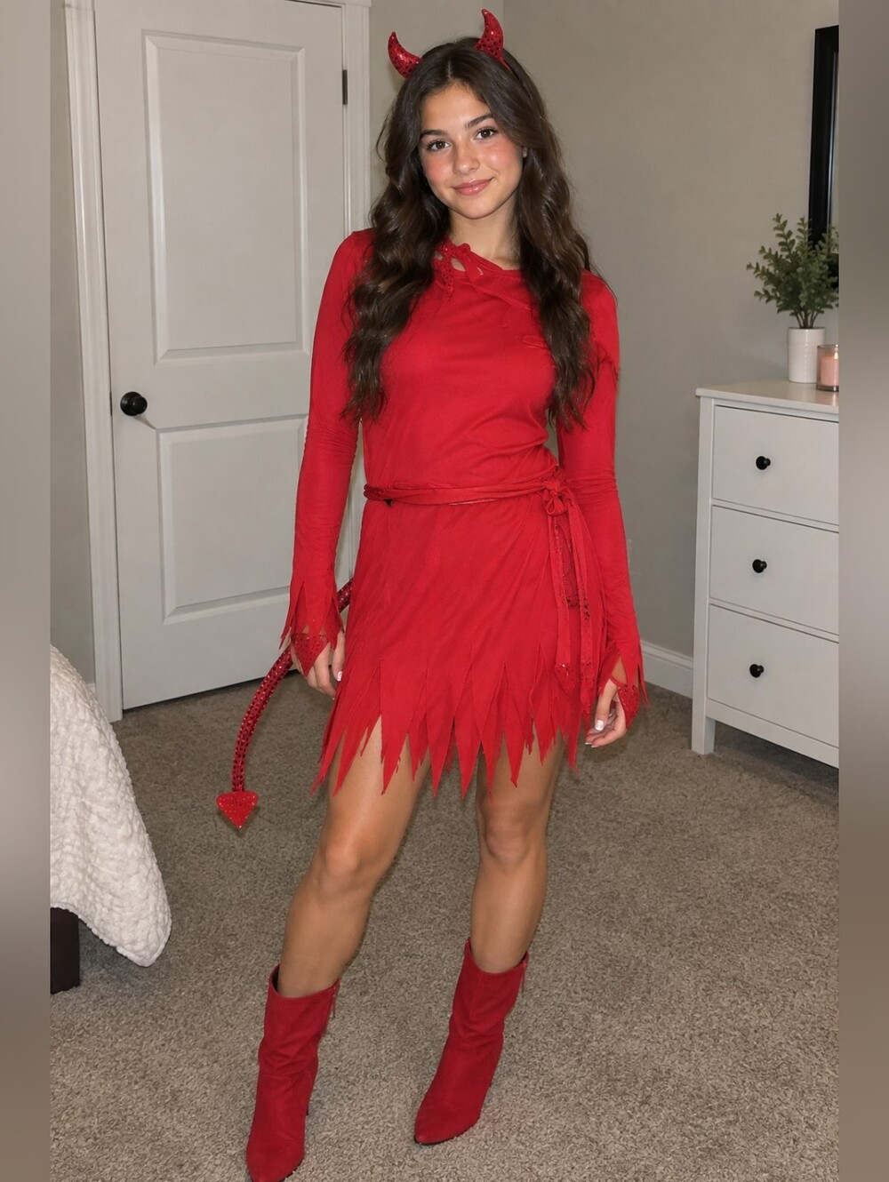 Red Devil Costume with Tail 4 Pcs